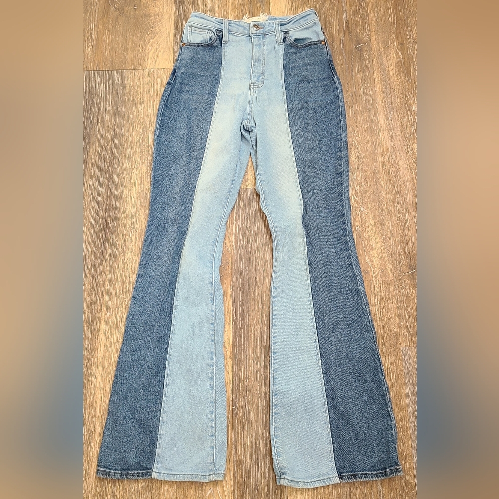 Altar'd State Two-Tone Blue Panel Flare Jeans